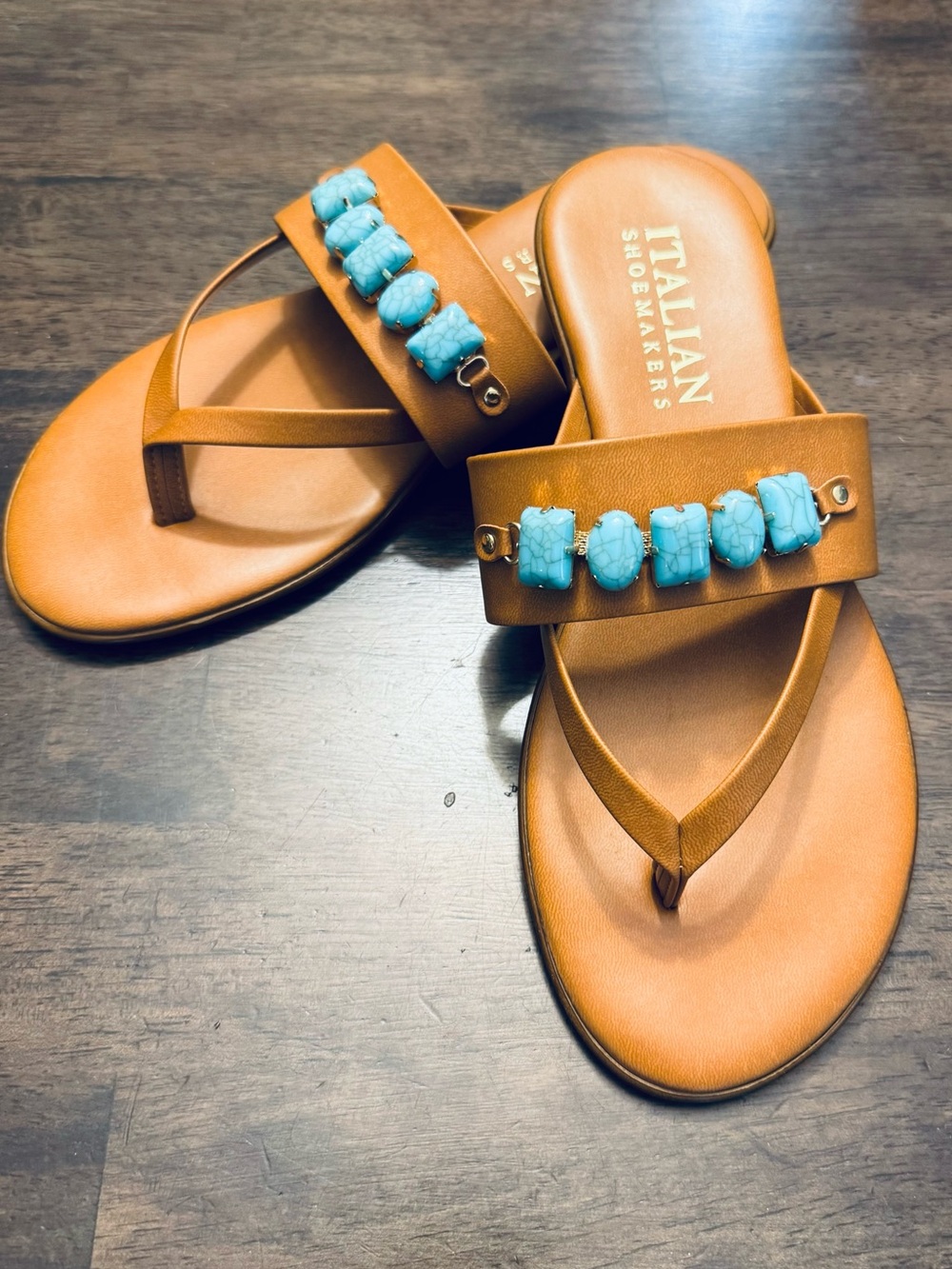 Italian Shoemakers Camel Tan Turquoise Sandals 9